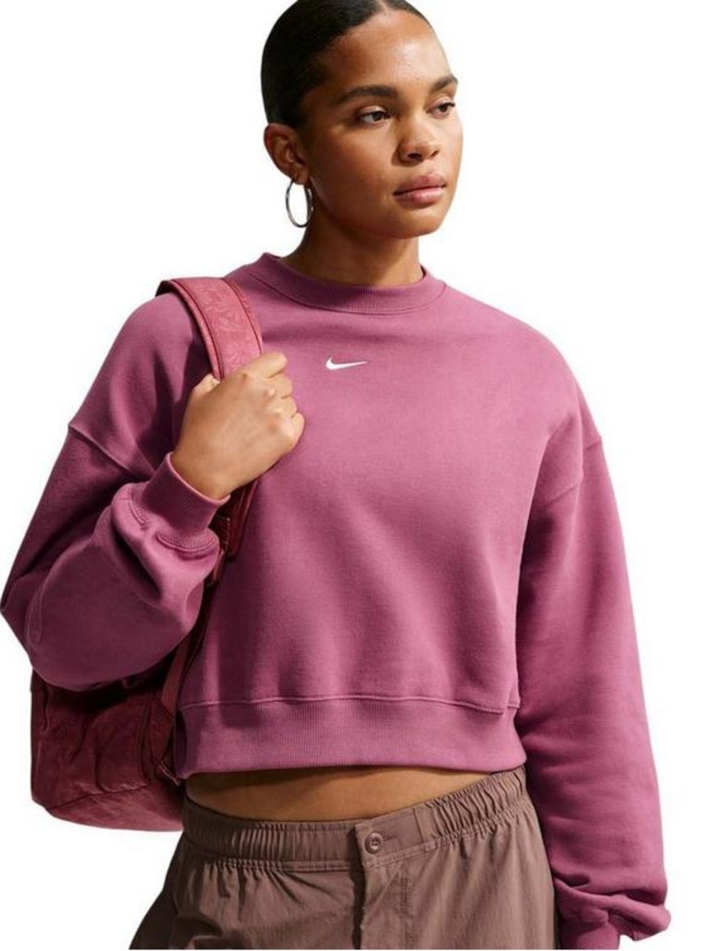 Nike Women's Rose Pink Cropped Crewneck Sweatshirt